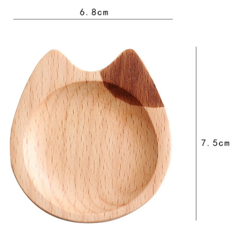 Mini Cat Shape Dish Japanese Style Cartoon Sauce Dish Creative Wooden Flavoring Sushi Mustard Plate Soy Tray, B