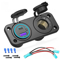 12-24V USB Outlet Socket Panel QC3.0 & PD 3.0 USB Fast Charger Power Outlet with Button Switch for Car Motorcycle Boat Marine RV