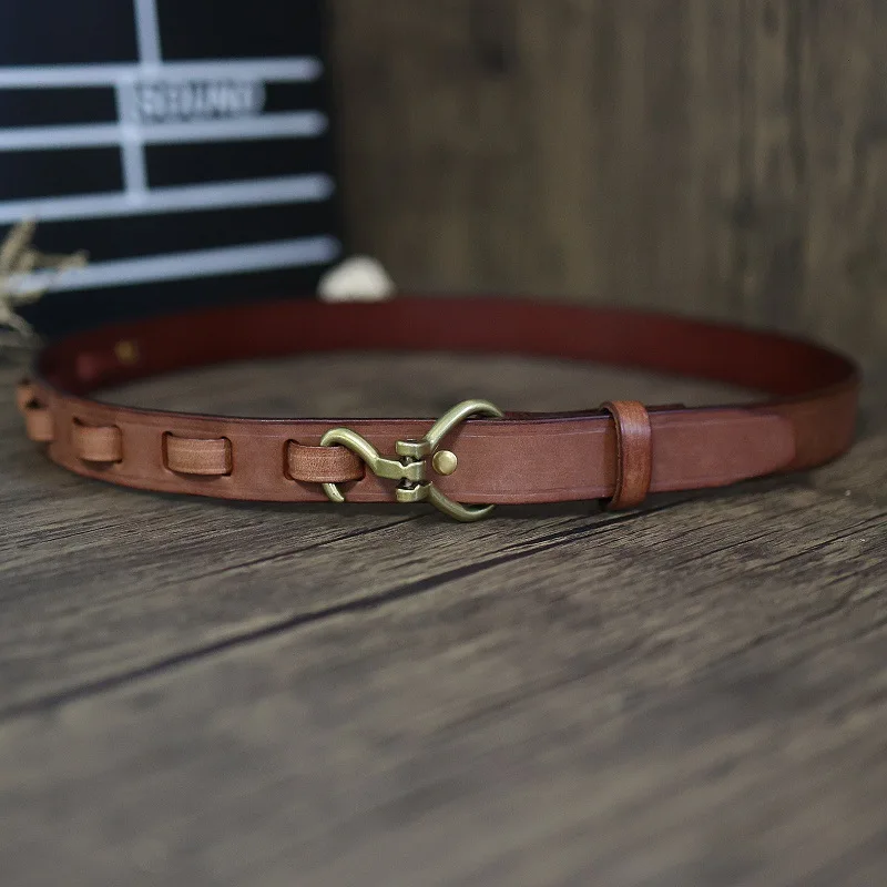 

Women's top layer cowhide retro copper hook handmade genuine cowhide belt simple women's personalized belt