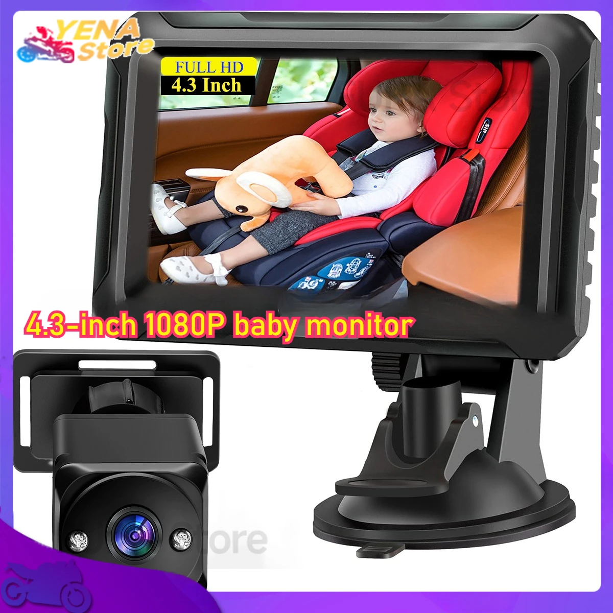 

Baby car mirror 4.3-inch 1080P baby monitor with night vision function and 150° wide viewing Angle, for infants and children