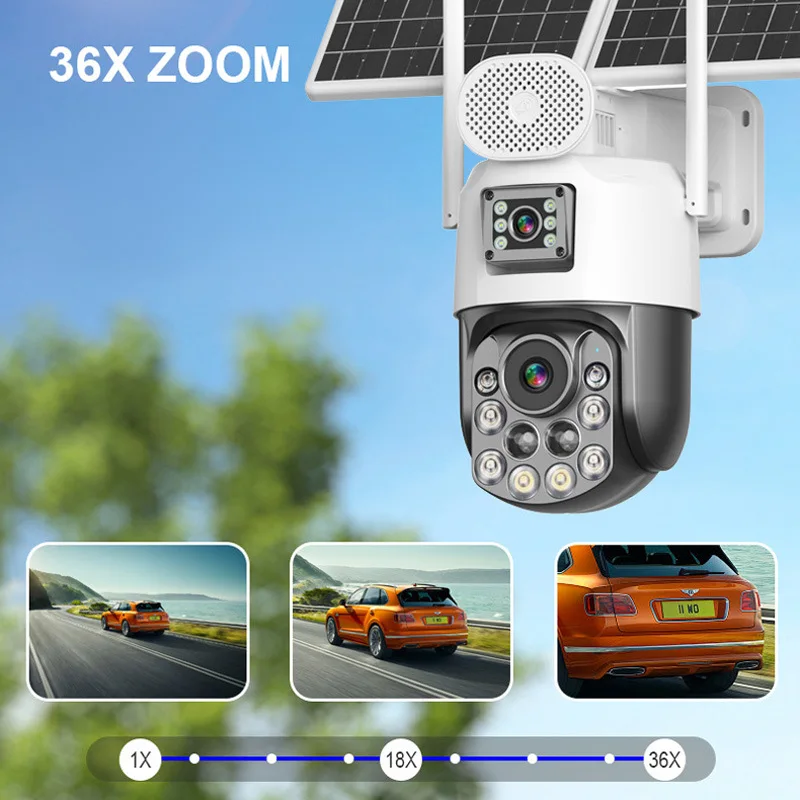 Aov Solar Battery Outdoor Waterproof Hd Dual Lens 4g Sim Camera Night Vision 6MP 36X Zoom CCTV Security Camera