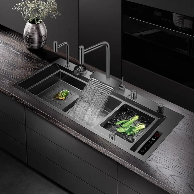 for Asras new technology model 11550NJH with rain shower faucet ss304 hydraulic purification handmade stainless steel kitchen