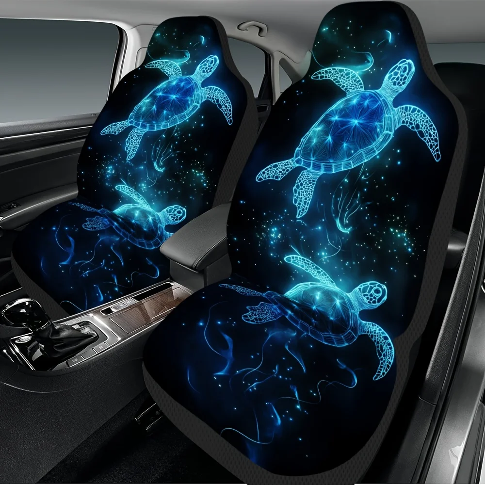 Set Of 2, Cosmic Sea Turtles Journey Themed Universal Car Seat Covers – Premium Quality, Stylish Seat Protectors, Enhanced Comfo
