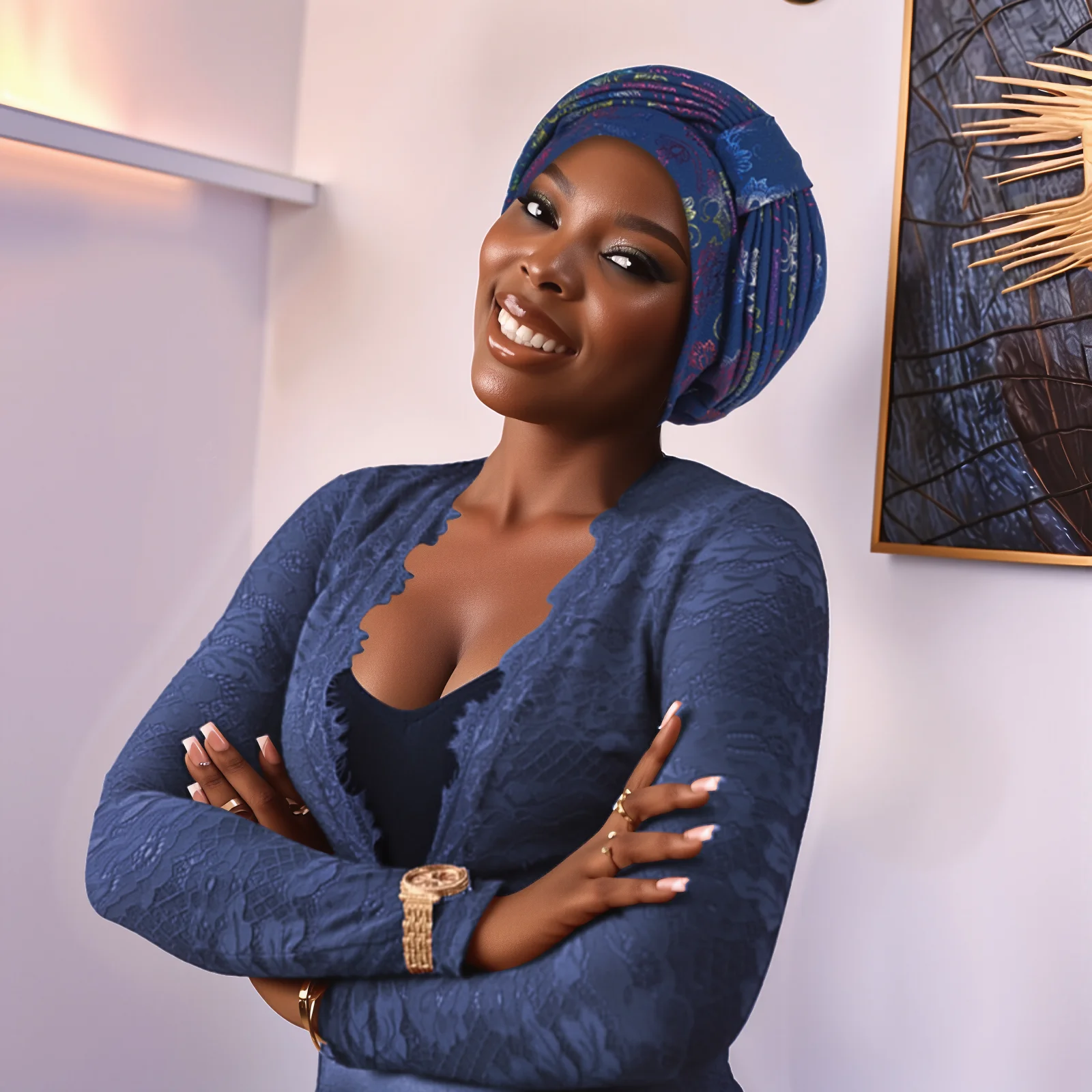 

New Turban Cap for African Women Ready Auto Gele Headtie Gold Stamping Fabric Head Wraps Nigerian Wedding Party Headpiece