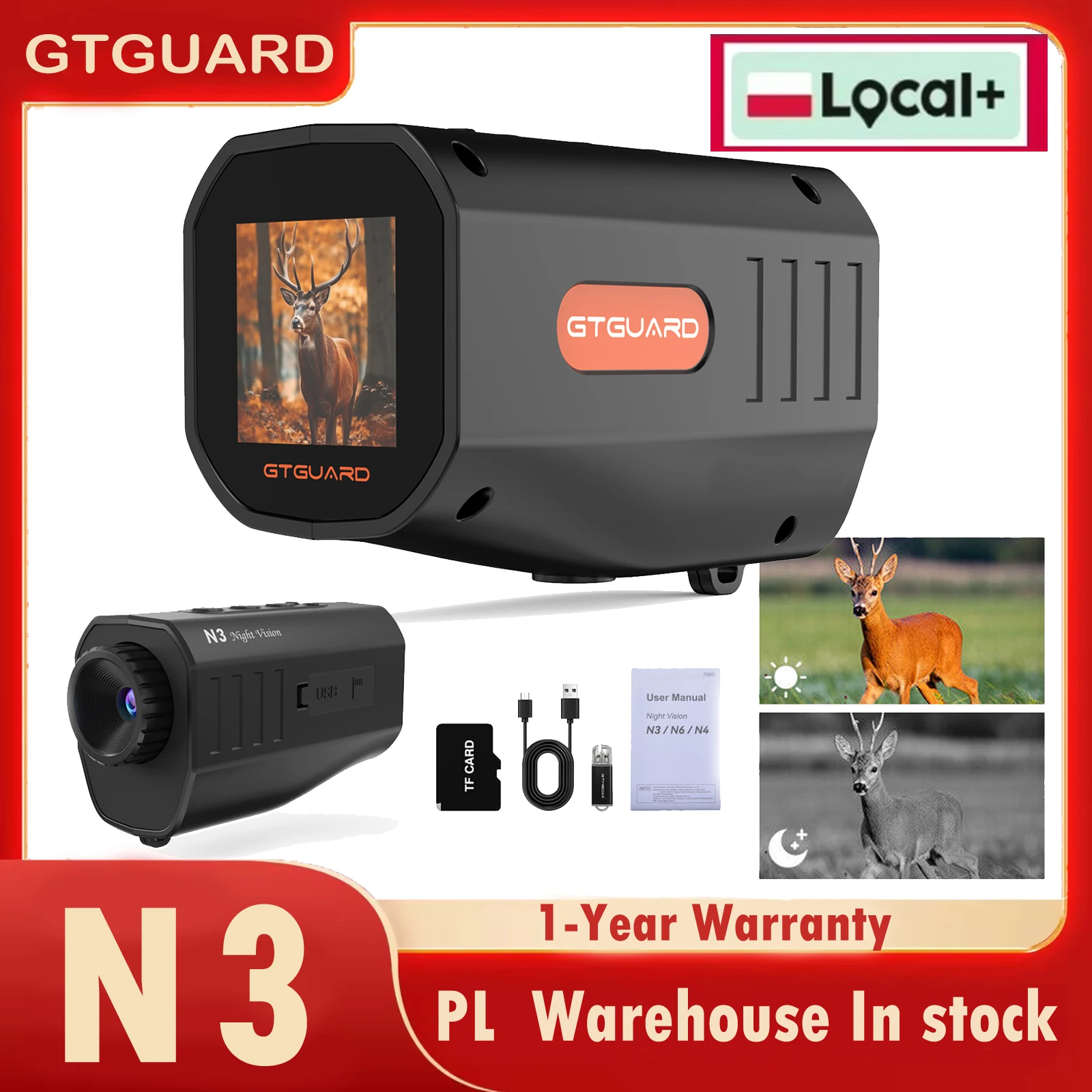 

PL In Stock GTGUARD N3 1080P Night Vision Monocular Goggles Night-Vision Device 5X Digital Zoom For Outdoor Hunting Bird Watchin