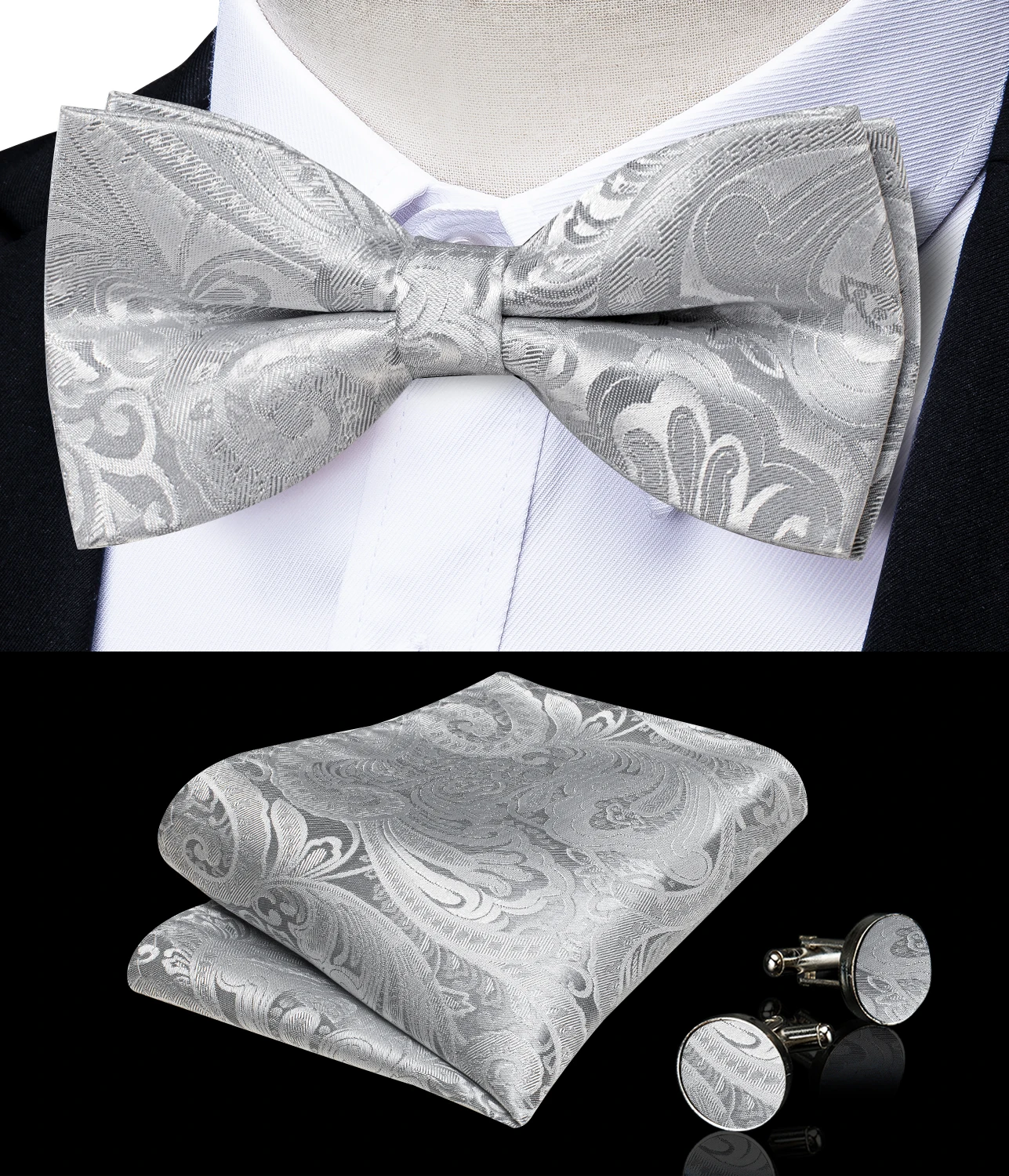 Formal cinza colete para o homem casamento moda paisley colete masculino laço laços lenço abotoaduras conjunto de negócios vestido de festa coletes