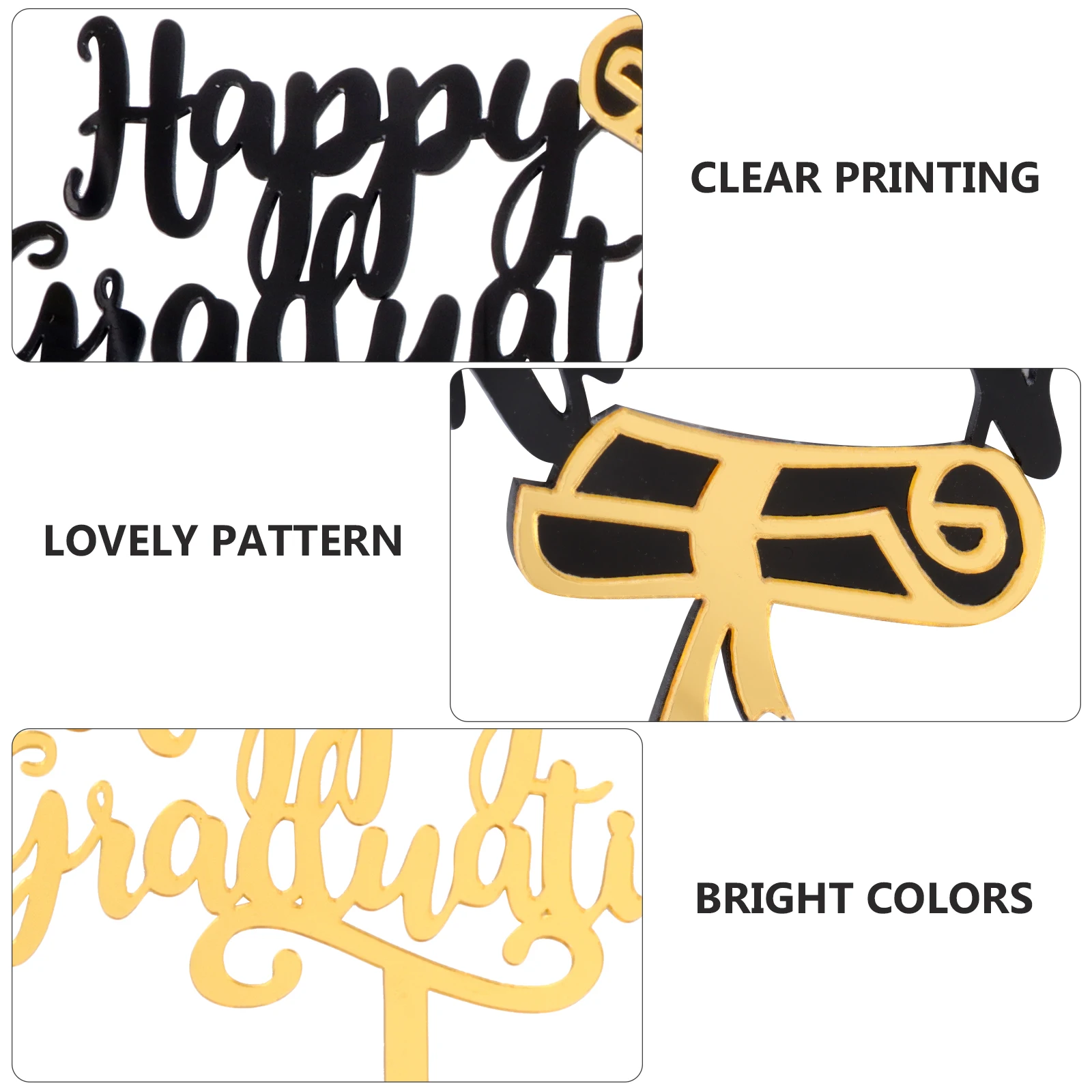 

10pcs Acrylic Cake Toppers Graduation Party Decor Dessert Cupcake Decorations Gold Black Environmentally Safe Light