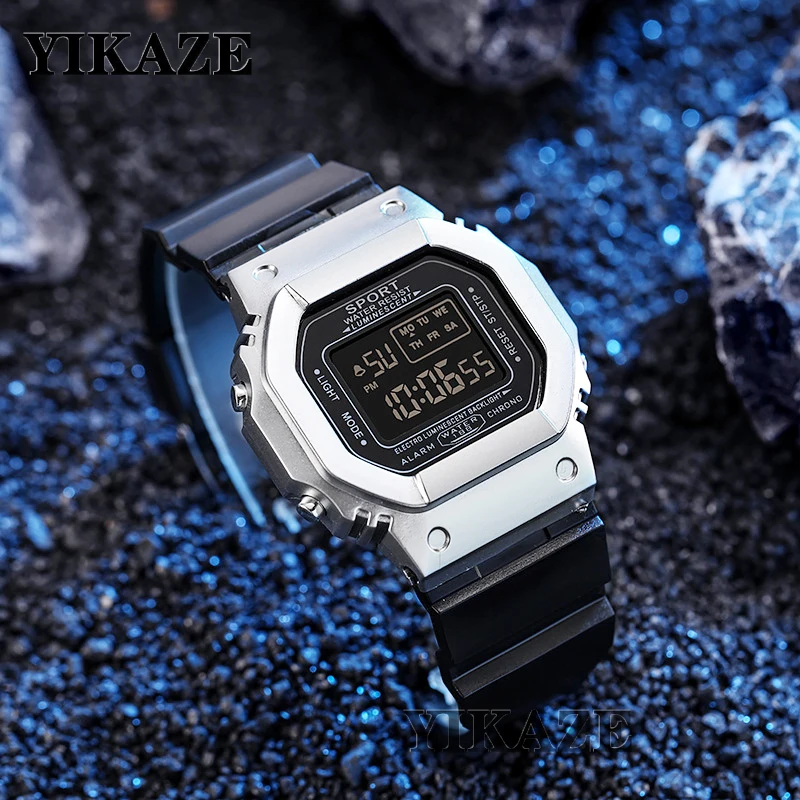 YIKAZE-relojes digitales para hombre, reloj militar para exteriores, resistente al agua, deportivo, multifunción, LED, electrónico, de pulsera