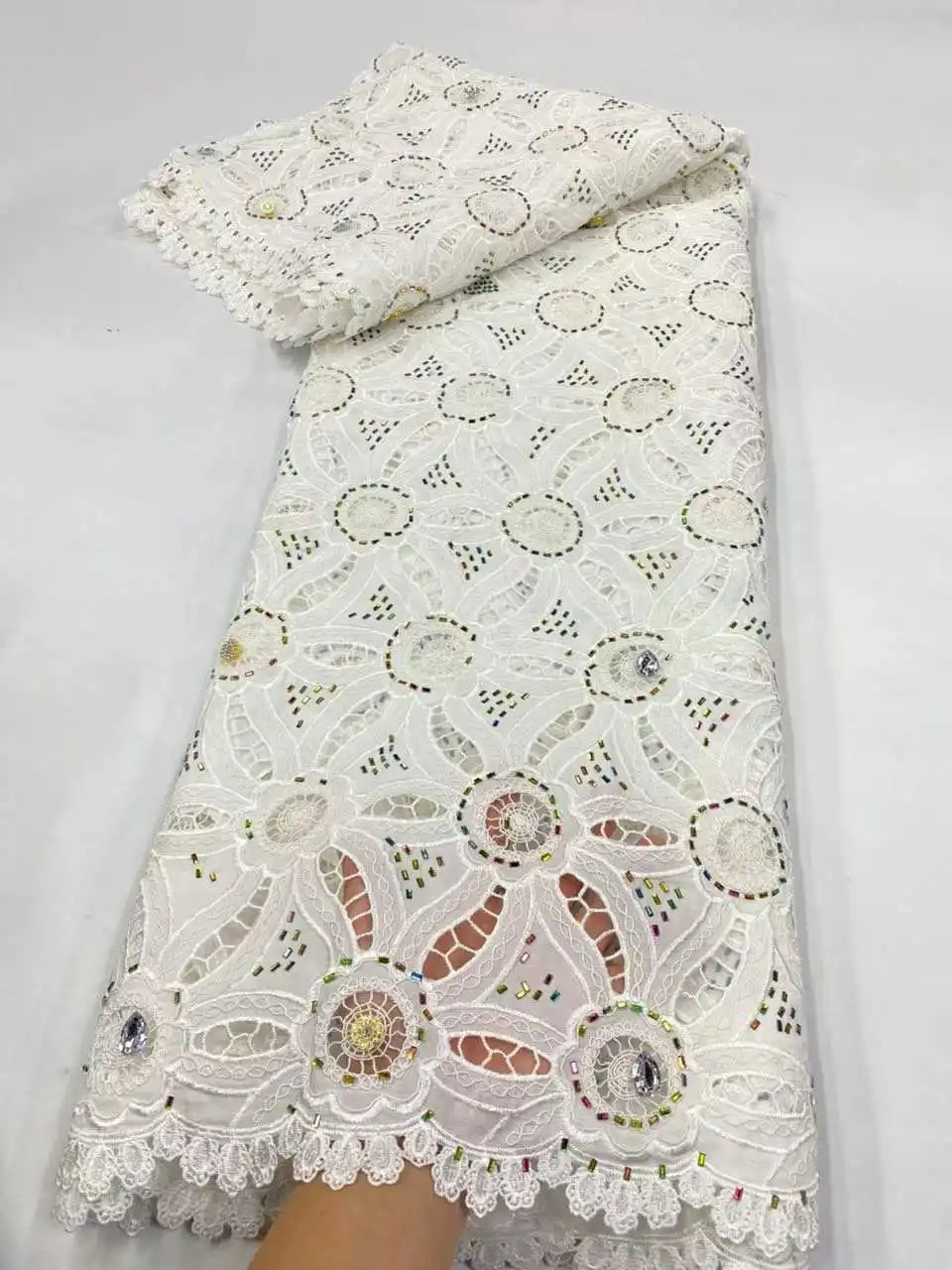 African Chiffon Cord Laser Embroidered Lace Fabric High Quality Cotton Guipure Fabric for Autumn and Winter Party Gowns 1782