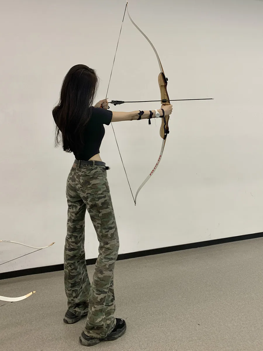 

Retro American Camouflage Denim Work Pants Women's Extended Tall High Waist Slimming Flared Trendy INS Autumn High Waist Jeans