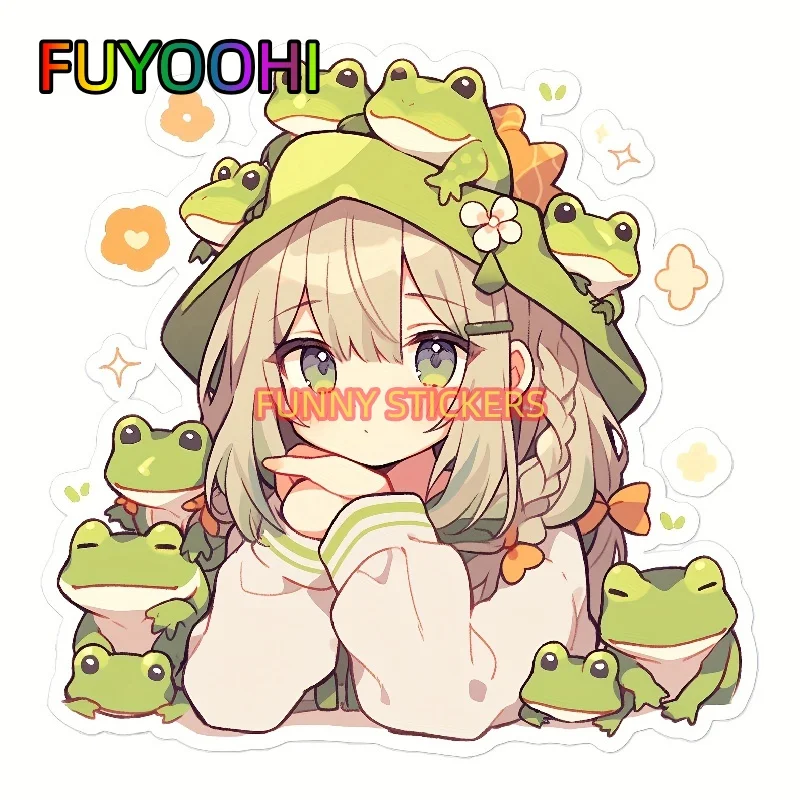 FUYOOHI Cute Anime Girl & Frogs, Adorable Animation Perfect For Laptops Car Sticker External Accessories Waterproof Vinyl Decal