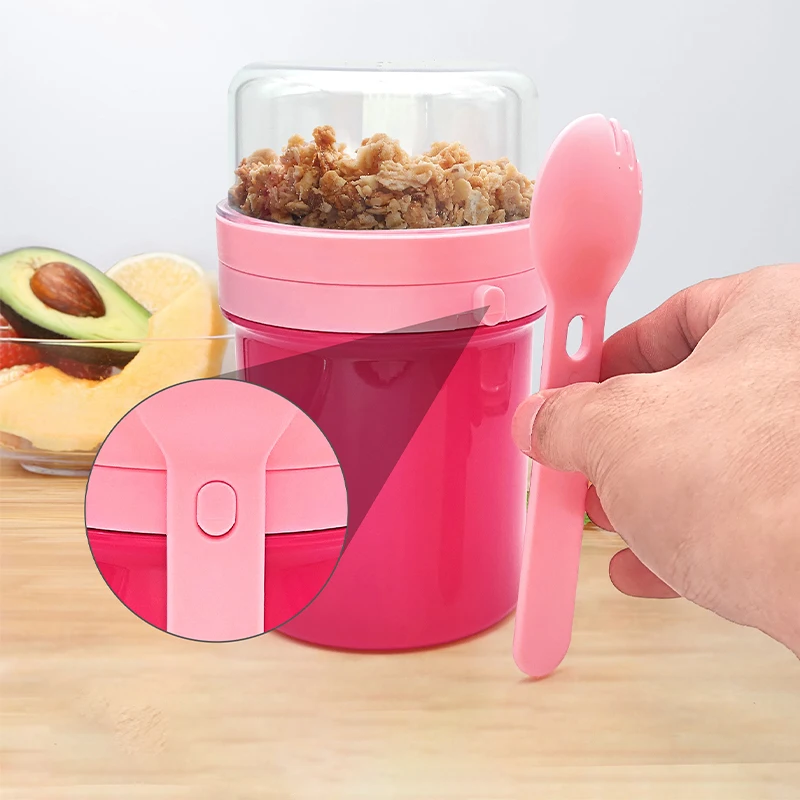 Portable Double Layer Overnight Oats Cup Leakproof Sealed Salad Breakfast Cup with Tableware Food Yogurt Container for Outdoor