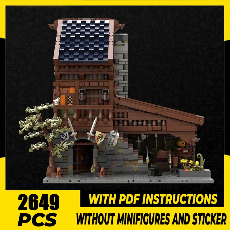 

Moc строительные кирпичи средневековый модульный кузнечный магазин модель технология модульный замок блоки подарки рождественские игрушки DIY набор для сборки