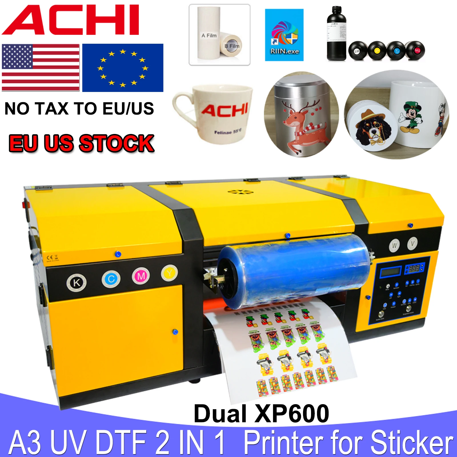 

US STOCK A3 UV DTF Printing Laminating 2 in 1 A3 Varnish Printer Sticker Dustproof Embossed for Wood Glass Phone Case EU Ship