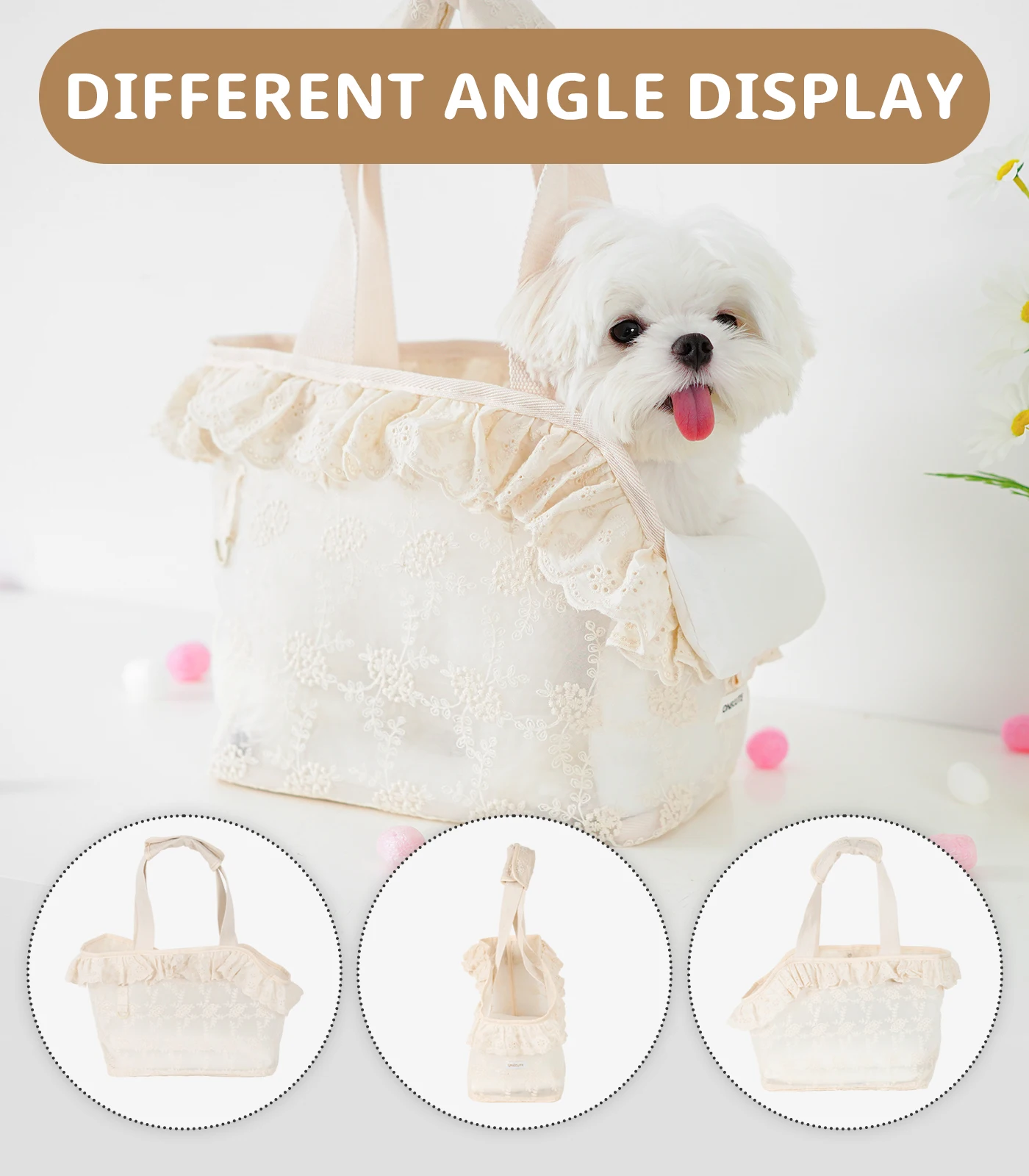 

Onecute Portable Lace Dog Carrier Bag for Chihuahua, Handheld & Shoulder Pet Purse