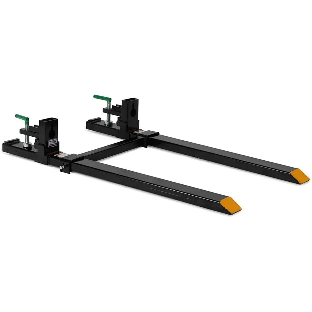 

Medium-Duty 60 Clamp-on Pallet Forks with Adjustable Stabilizer, 46 x 4 Fork Length, 4,000 LB Capacity, Easy Install on Loader o