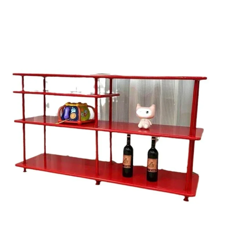 Floor shelf, Nordic medieval living room storage rack ins wind red display shelf, bookshelf
