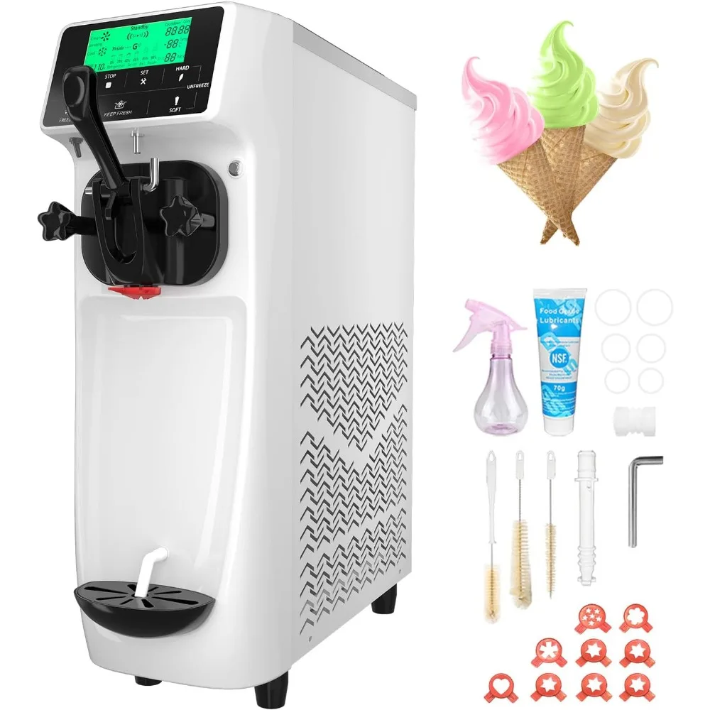 

Soft Serve Ice Cream Machine for Home, 3.2 to 4.2 Gal/H Ice Cream Maker Machine with Pre-cooling, 1050W Single Flavor Commercial