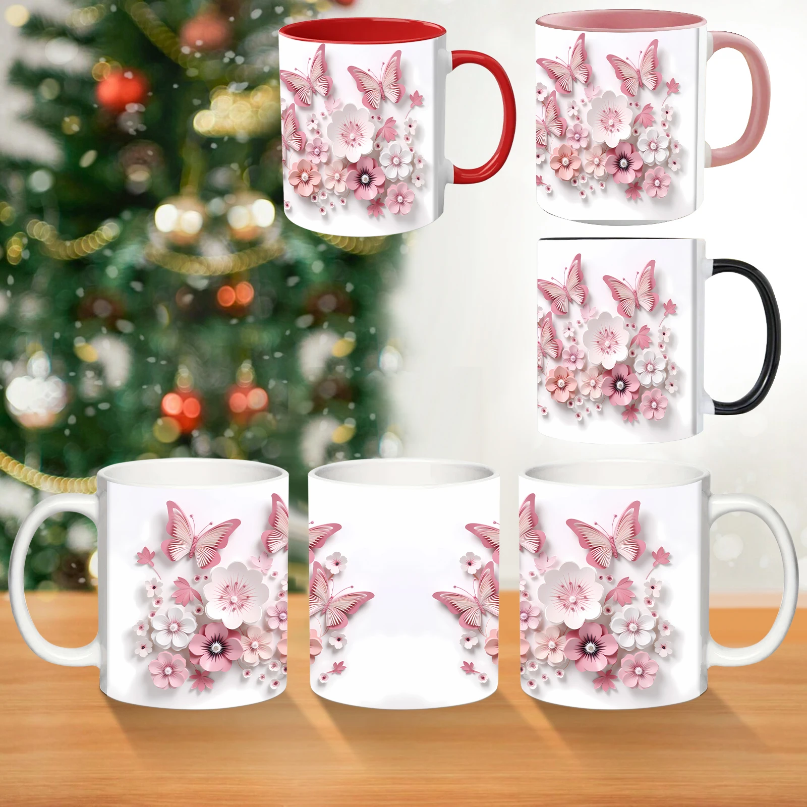 

1pc Pink And White Flowers Pattern 3d Print 11oz Ceramic Mug Tea Milk Coffee Cup For Valentines/Birthday/Weddings Gift