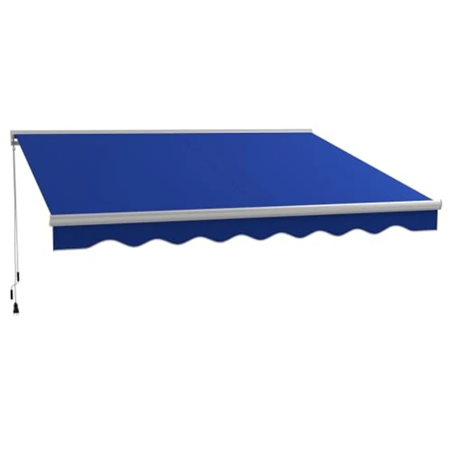 13' X 10' Electric Awning For Deck Balcony Yard, Blue Polyester Uv40+ Sun Shade Shelter With Led Lights Retractable Remote Cran