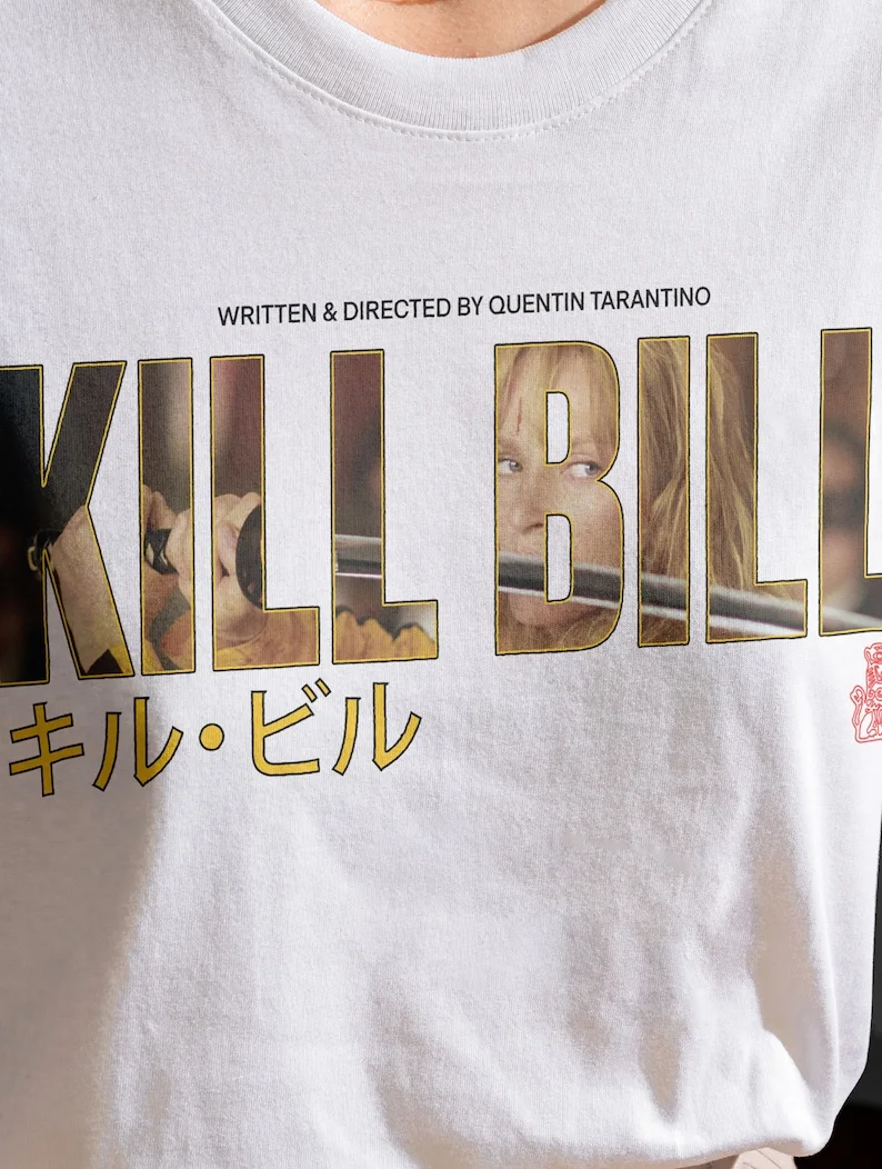 Kill Bill Movie Shirt Retro Quentin Tarantino Memorabilia Graphic Movie Poster T-Shirt Japanese Film Poster Text Oversized