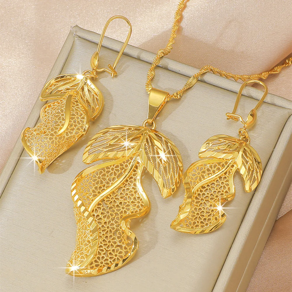 

Роскошные женские серьги из чистого золота 24 карата 9999 пробы с листьями и цветами, костюм