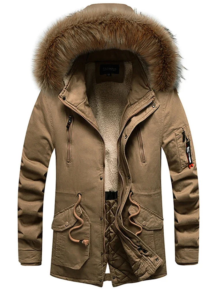 

2025 Winter Men's New Padded Thickening in The Long Section of The Coat Fashion Casual Fluffy Coat with The Cold Warm