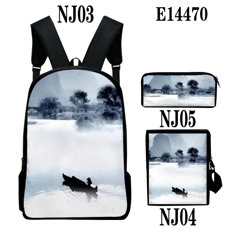 

Harajuku Youthful Ink and Wash 3D Print 3pcs/Set Student Travel bags Laptop Daypack Backpack Shoulder Bag Pencil Case