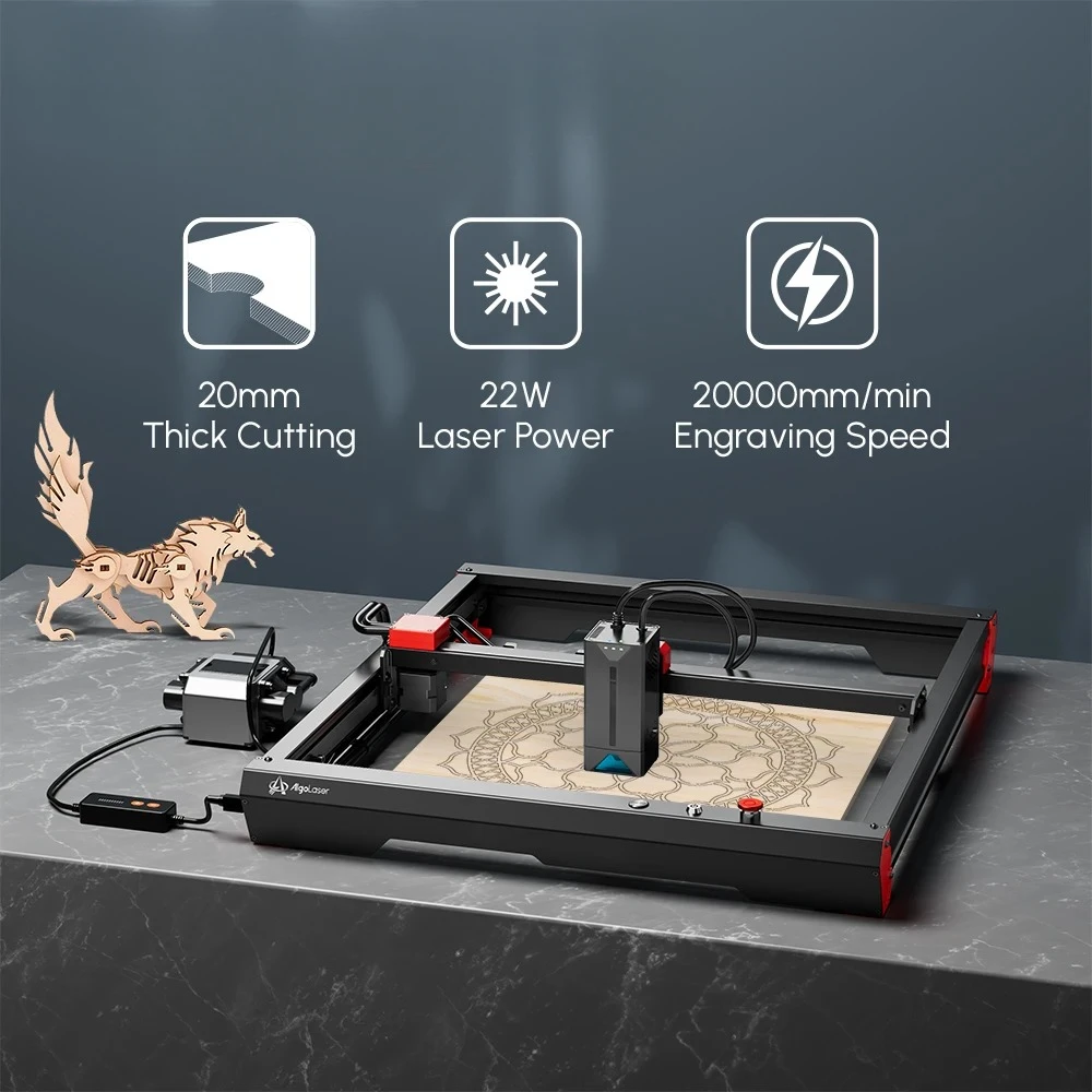 

AlgoLASE Alpha 22W LASE Engraving Cutting Machine 22W Output Automatic Air Assist APP Control 150W CO₂ LASE Engraver Effect