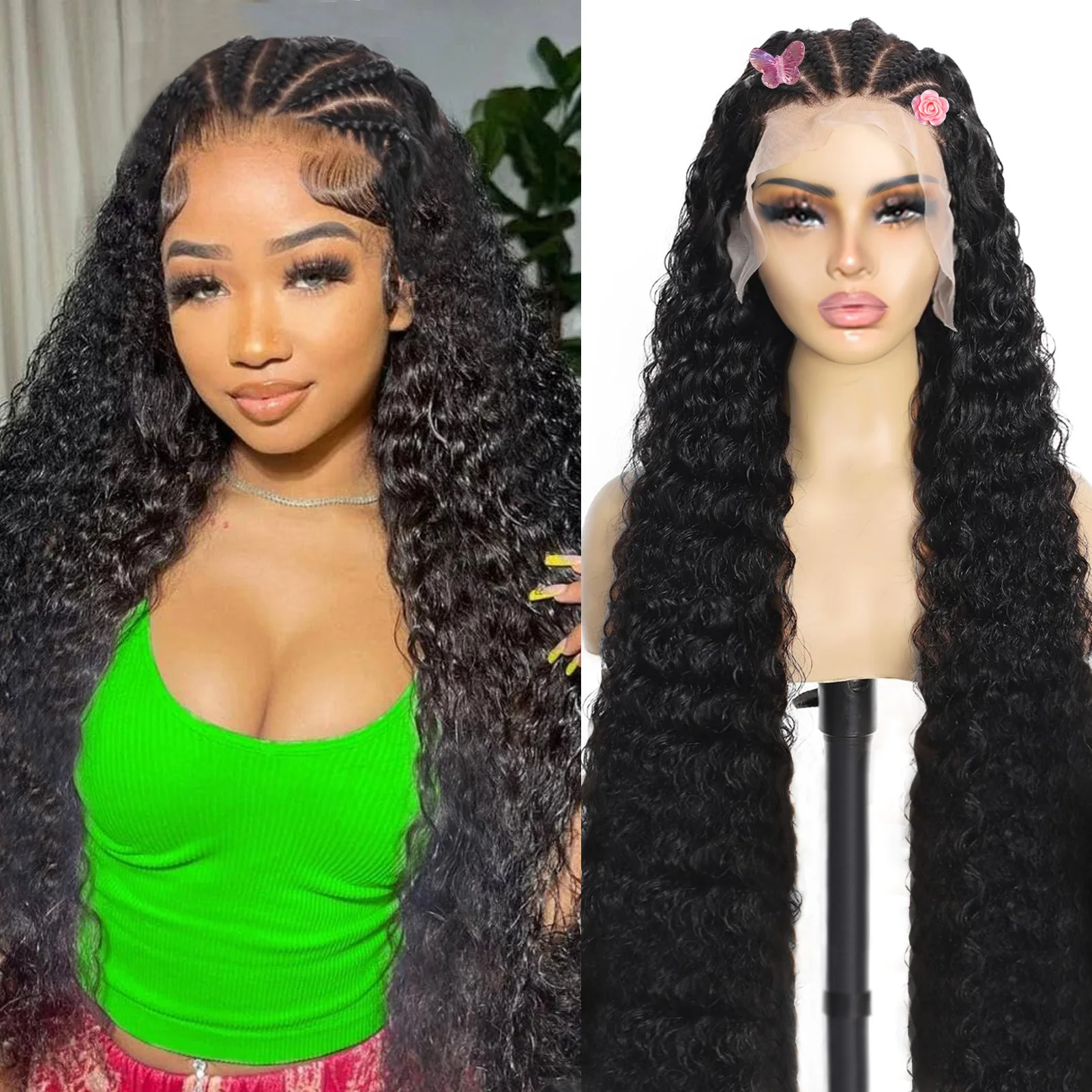 

30 Inch 13x4 Deep Wave Lace Front Wigs Human Hair Pre Plucked Pre Braided Wigs Human Hair 180% Density Deep Curly Wig For Women
