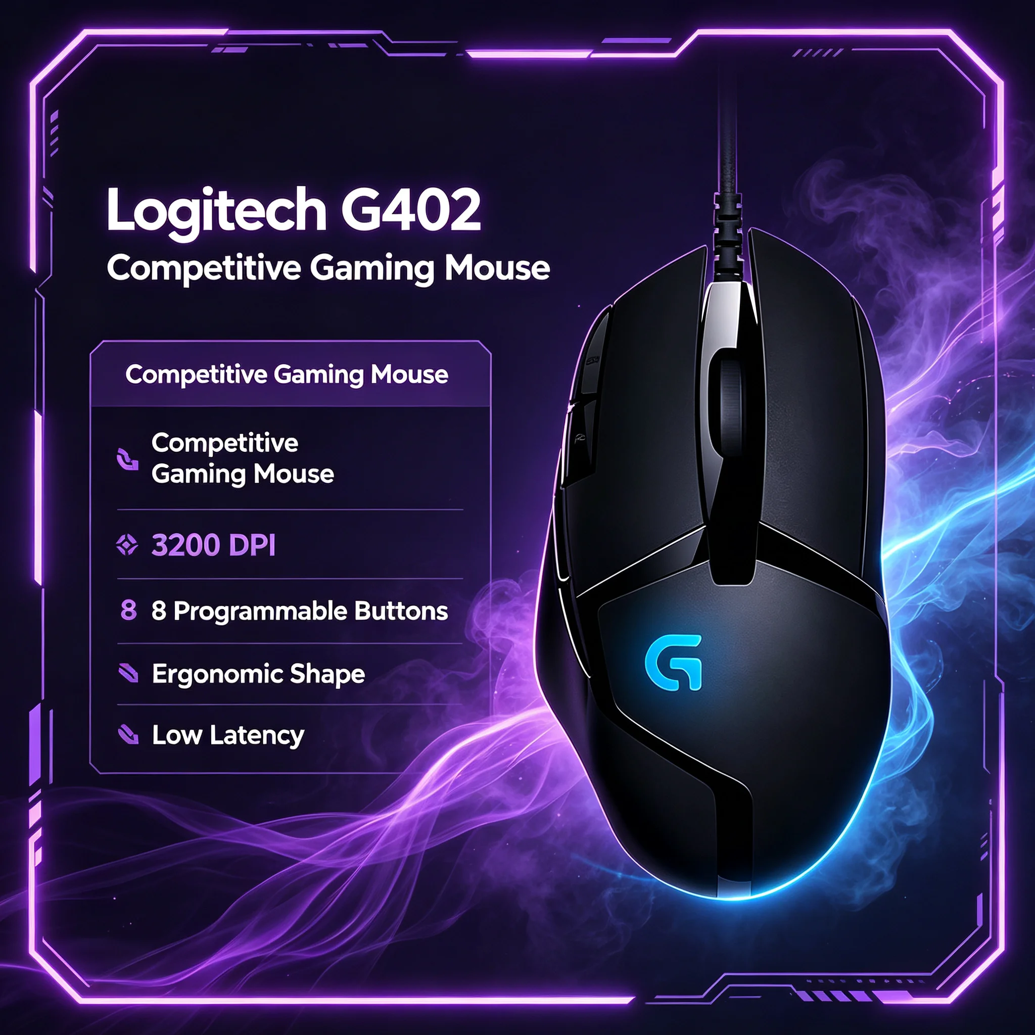 Original Logitech G402 Gaming Wired Mouse Hyperion Fury Ergonomic Right‑Hand Grip For League of Legends CS2 Valorant PC Gaming M