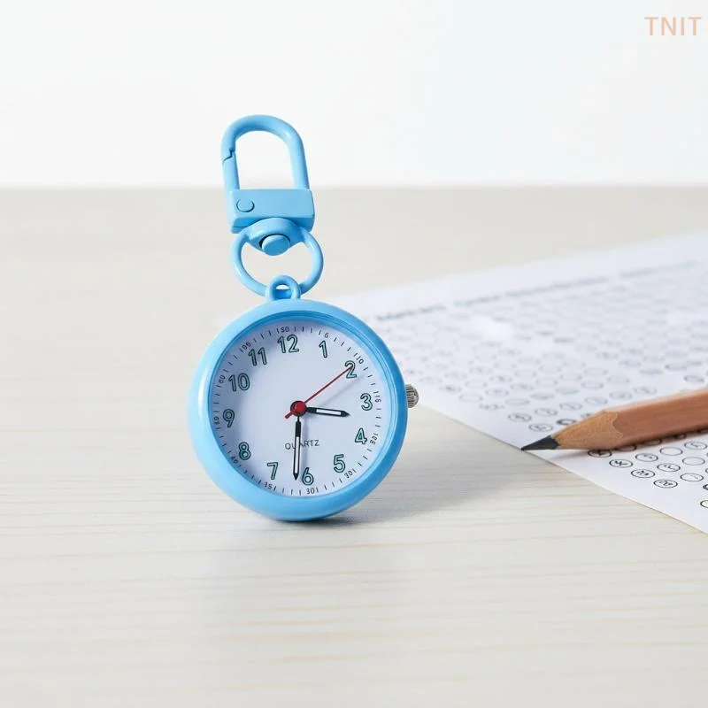 [J]Silent Movement Exam Watch Alloy Case Leather Cover Pocket Watch Mini Size Reusable Design Keychain Watch Backpack Decoration