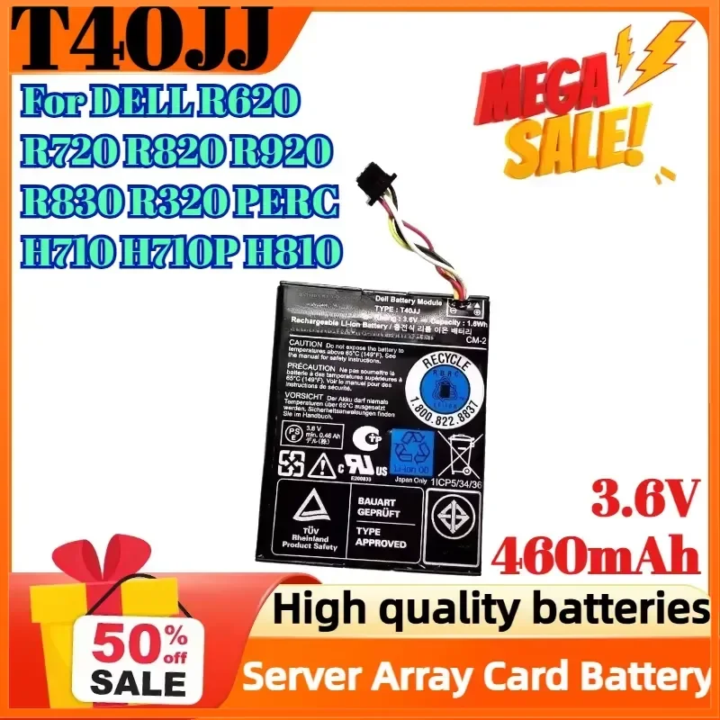 T40JJ 3.6V 460mAh Battery for DELL R620 R720 R820 R920 R830 R320 PERC H710 H710P H810 070K80 70K80 Server Array Card Battery