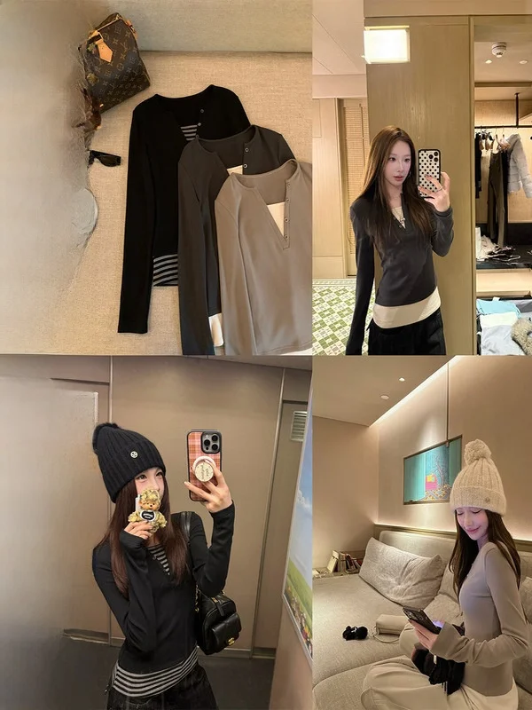 

Футболка с длинным рукавом Goo Goo Eyes Henry Collar, женская, осенне-зимняя, новая, в корейском стиле, для ношения под одеждой, мягкая и удобная