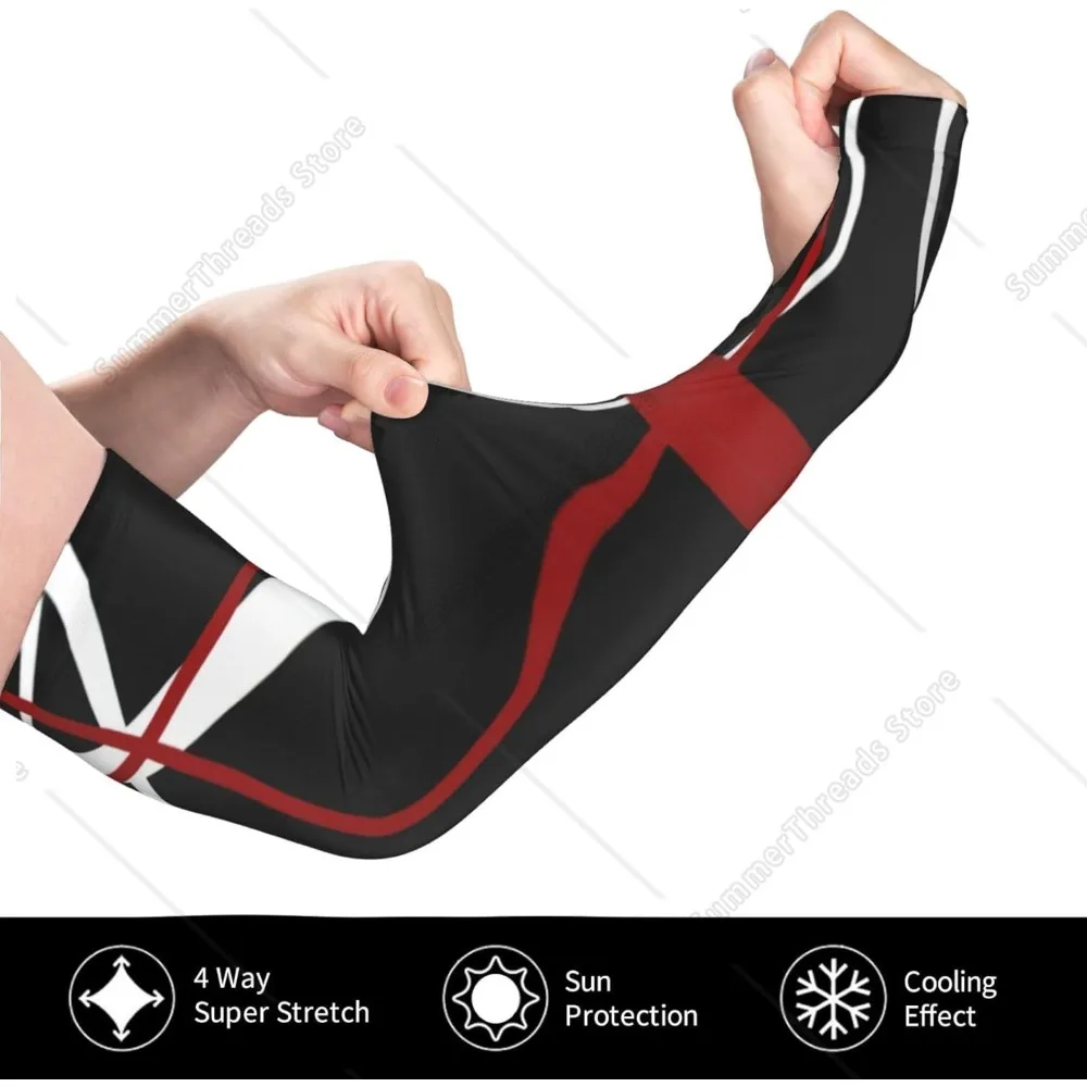 Abstract Red And White Lines On Black Sun Protection Arm Sleeves Thorn Proof Garden For Men Women,Sweatproof Sun