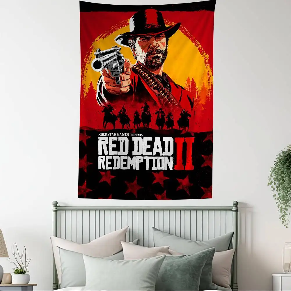 Game R-Red D-Dead Redemption 2 Anime Tapestry Hippie Flower Wall Carpets Dorm Decor Wall Hanging Home Decor