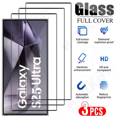 3 Pcs Tempered Glass For Samsung Galaxy S25 S24 S23 S22 Ultra Plus 5G A55 A35 A15 A56 A36 Curved Full Cover Screen Protector
