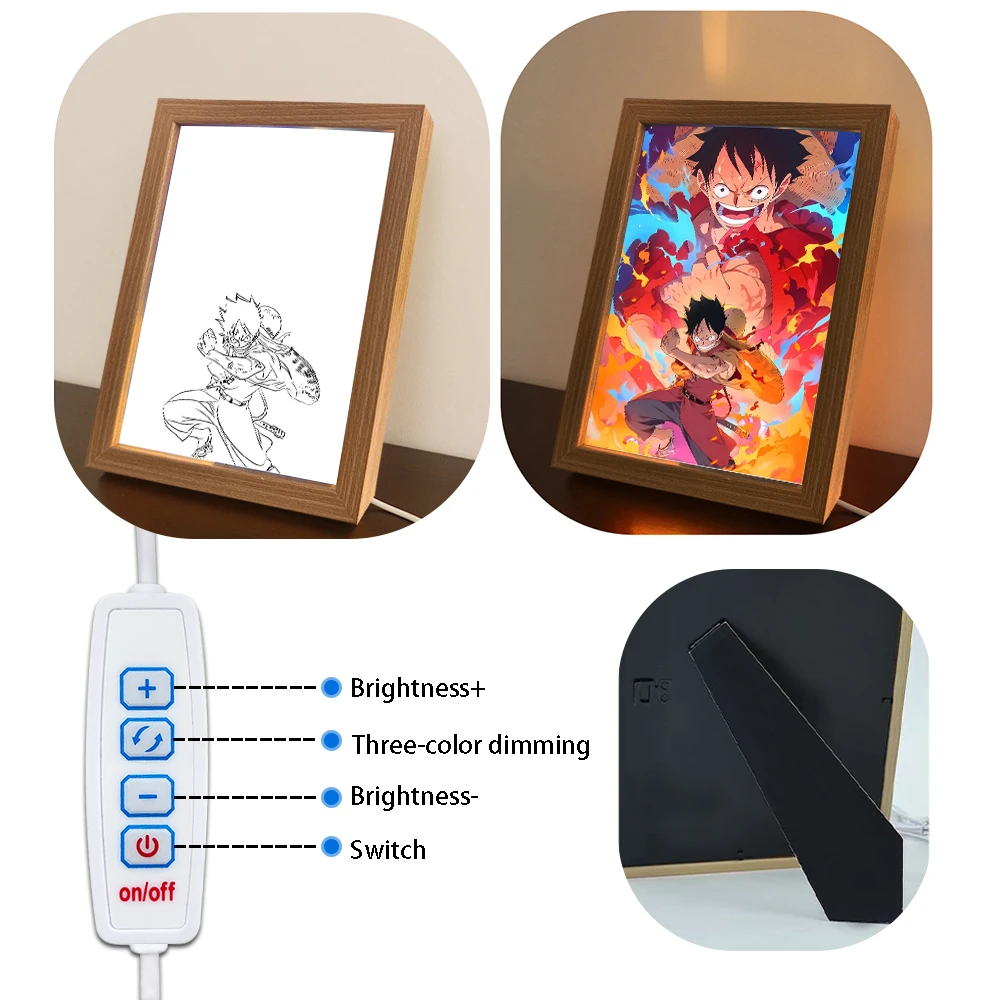 Anime Character One Piece Luffy Zorro Animated Frame LED Light Study Bedroom Christmas Birthday Gift