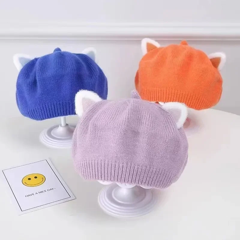 Autumn New Baby Beret For Girls With Heart Infant Knitted Hat Lovely Painter Cap Winter Warm Hats Toddler Photography Props 1-3Y