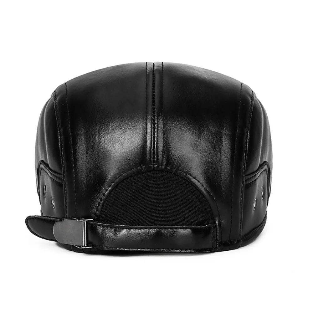 Sombrero informal de cuero PU para personas mayores de mediana edad con lengua de pato, gorra plana Vintage de ala corta para vendedor de periódicos, gorra con visera plana suave para mantener el calor, pareja