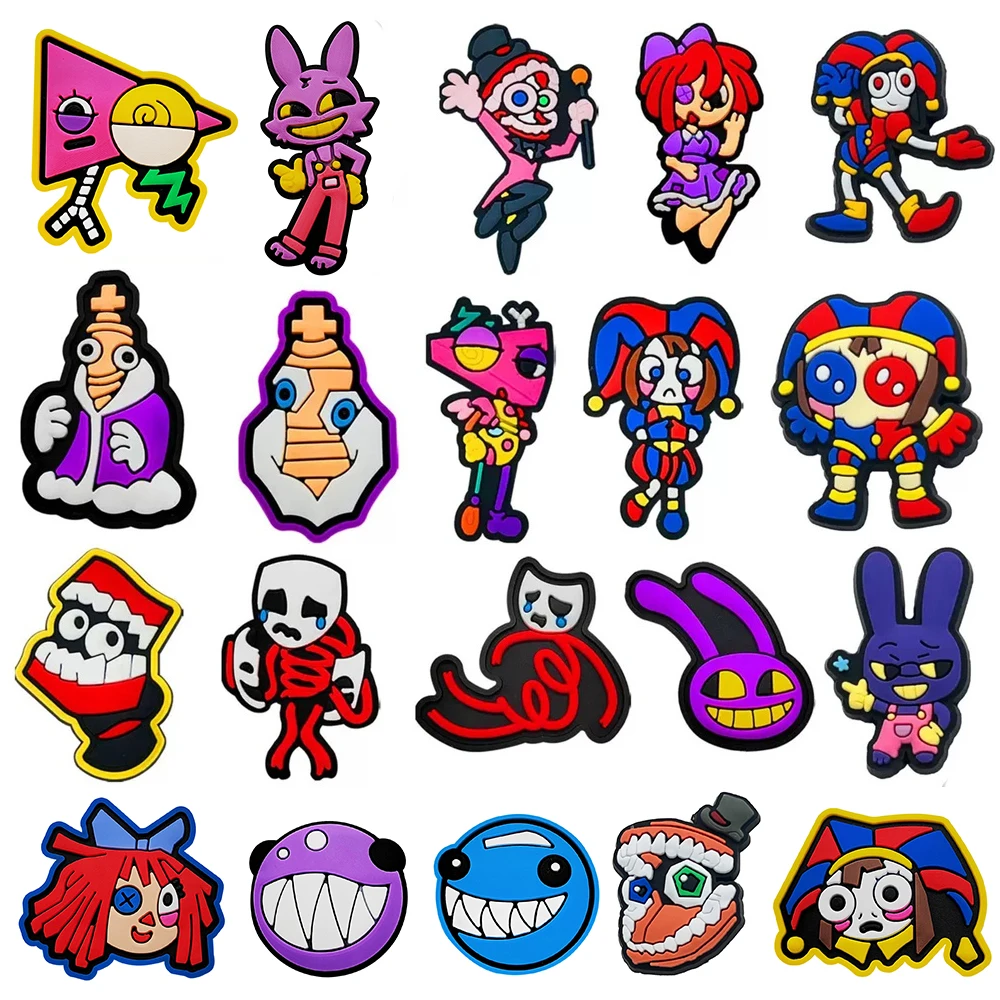 20Pcs Amazing Digital Circus Shoe Charms for Women Girls Shoes Decoration Accessories Buckle Fit Clog Sandal Wristband Bag