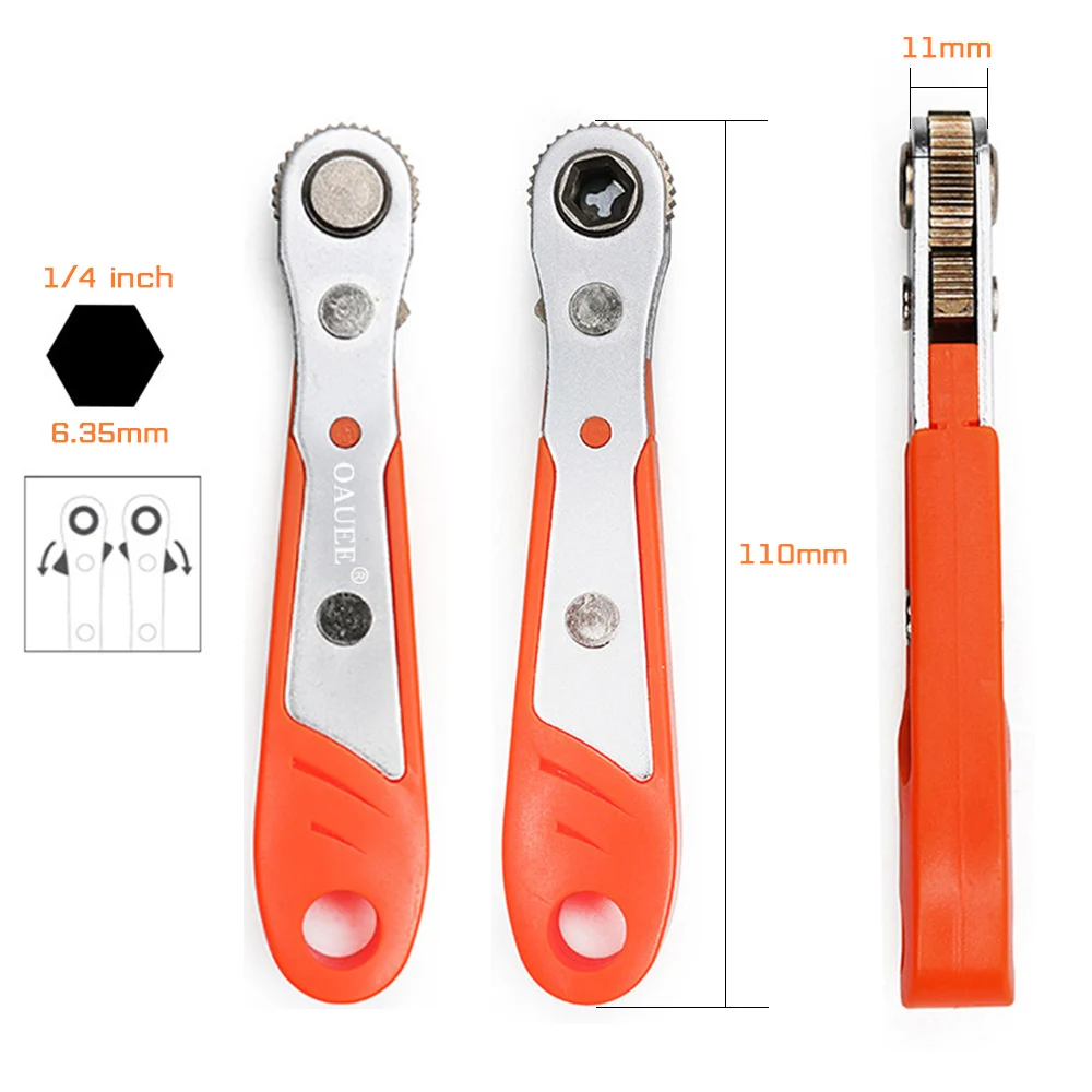 Mini Ratchet Wrench Hex 1 / 4inch Adjustable Mini Quick Release Socket Handle Repair Screwdriver Wrench for Car Dismantling Tool