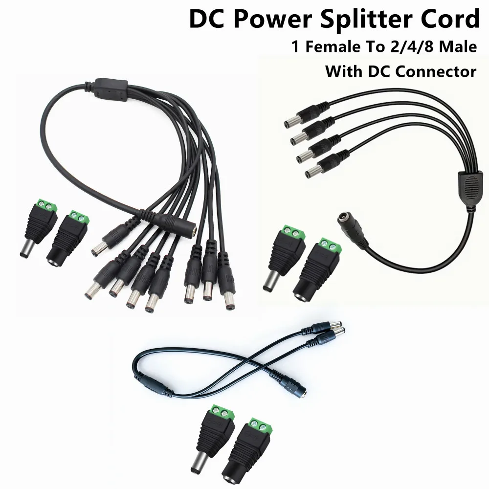 DC Power Splitter Cord 1 To 2/4/8 Way DC Splitter Cable With DC Connector 2.1 * 5.5MM Power Splitter For CCTV Camera LED Strips