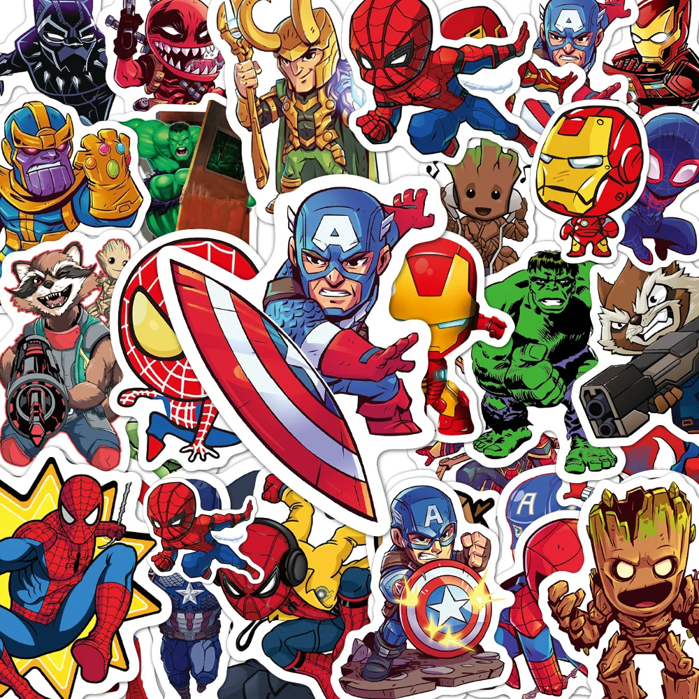 10/30/50/100PCS Disney Anime Cute The Avengers Superhero Stickers Decals DIY Suitcase Diray Kawaii Cartoon Graffiti Sticker Pack