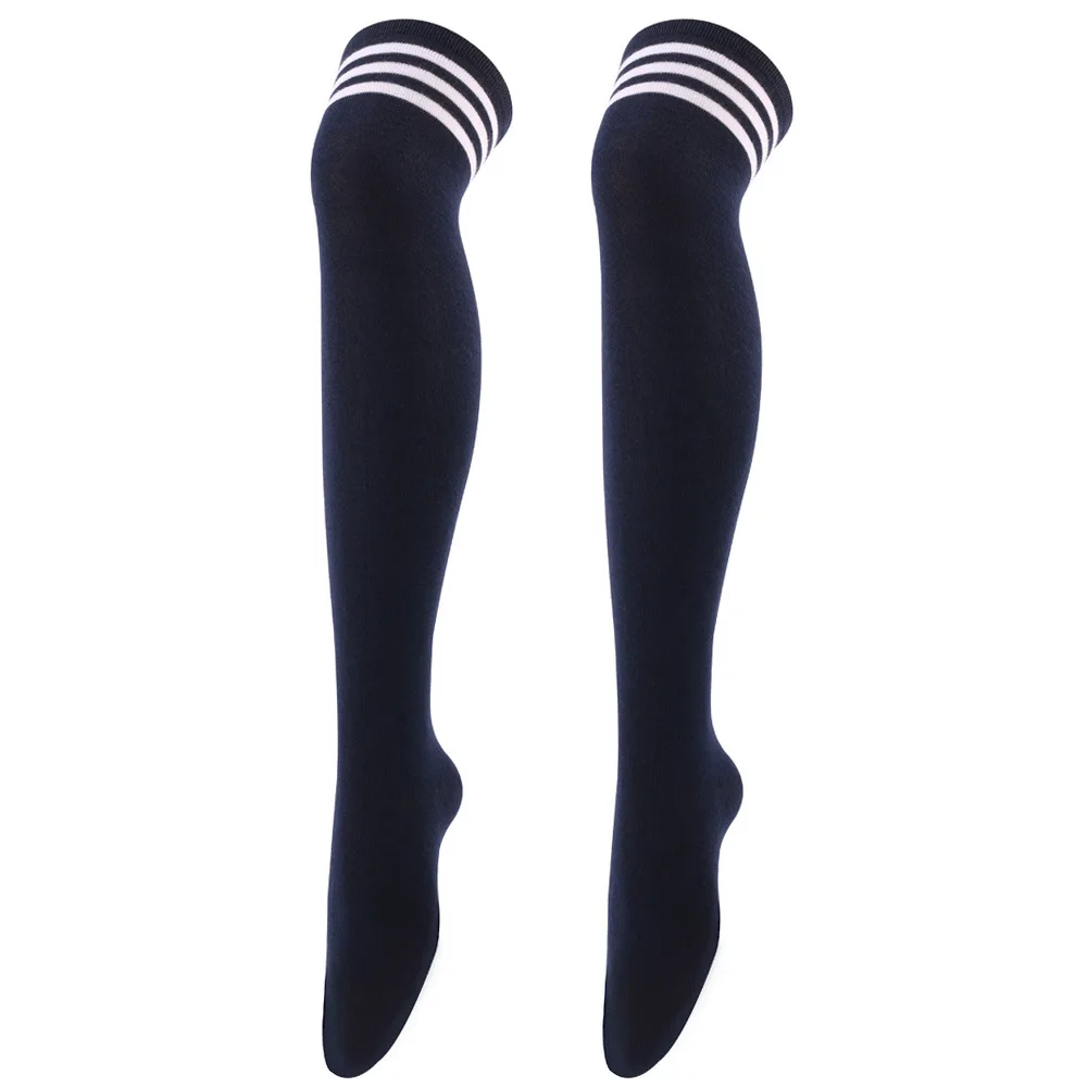 Women\'s Pantyhose Three Bars Cosplay Socks Over Knee Stockings Thigh High Socks Striped High Tube Long Socks Long Leg Warmer