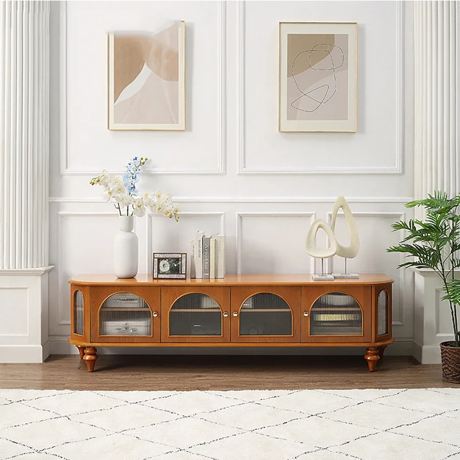 

Wooden Living Room TV Cabinet Shelves Storage Fashion Nordic Modern TV Table Glass Foot Moveis Para Casa Salon Furniture MQ50DS