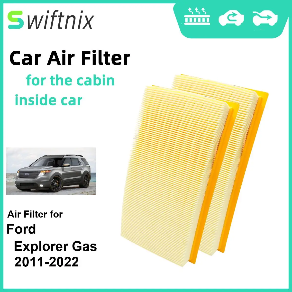 Filtro de ar do motor de fibra de carbono, cabine para gás Ford Explorer 2011-2022, CA10242 7T4Z-9601-A CY01-13-Z40A, 2pcs