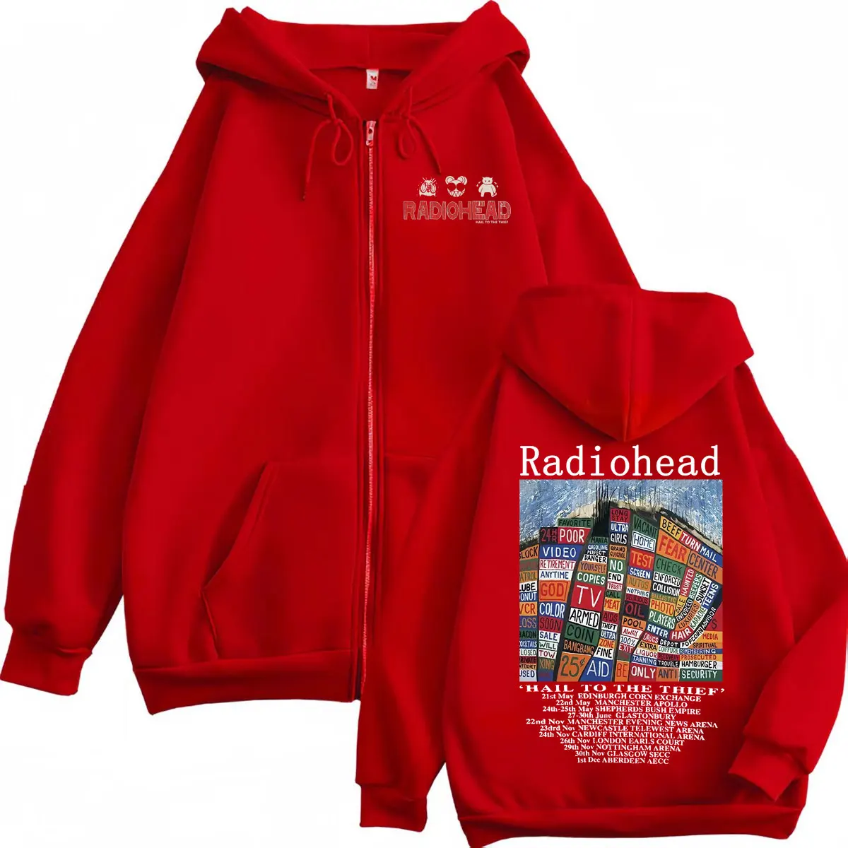 Radiohead granizo al ladrón Merch cremallera sudaderas con capucha Rock Hip Hop Vintage sudaderas con cremallera hombres mujeres jerseys de moda de gran tamaño