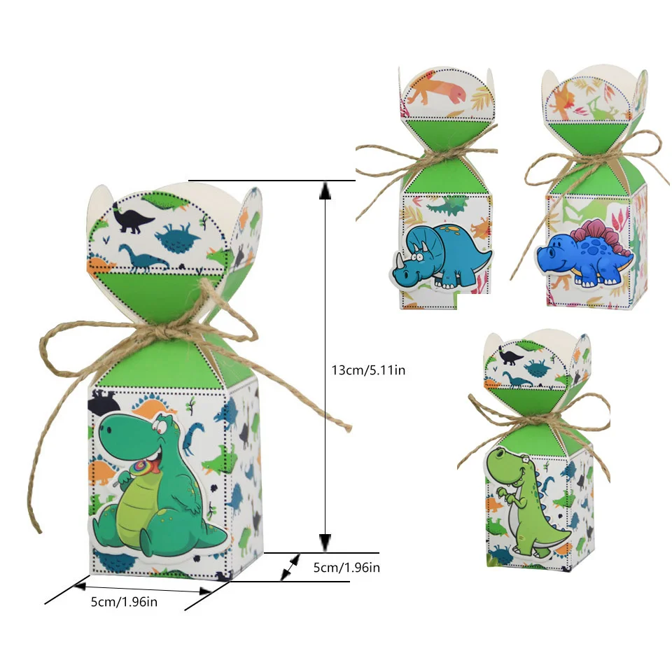 1set Dinosaur Candy Boxes Carton Cookie Bags Lollipop Holder Cards for Kids Dinosaur Birthday Party DIY Baking Packaging Supply