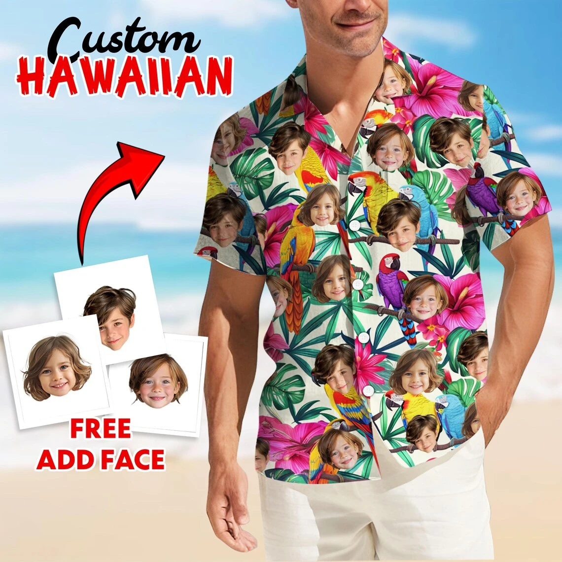 

Гавайская рубашка с индивидуальным лицом, унисекс, забавные персонализированные рубашки на пуговицах с 3D принтом, 2025 г., пляжные рубашки с короткими рукавами и лацканами, блузки «сделай сам»